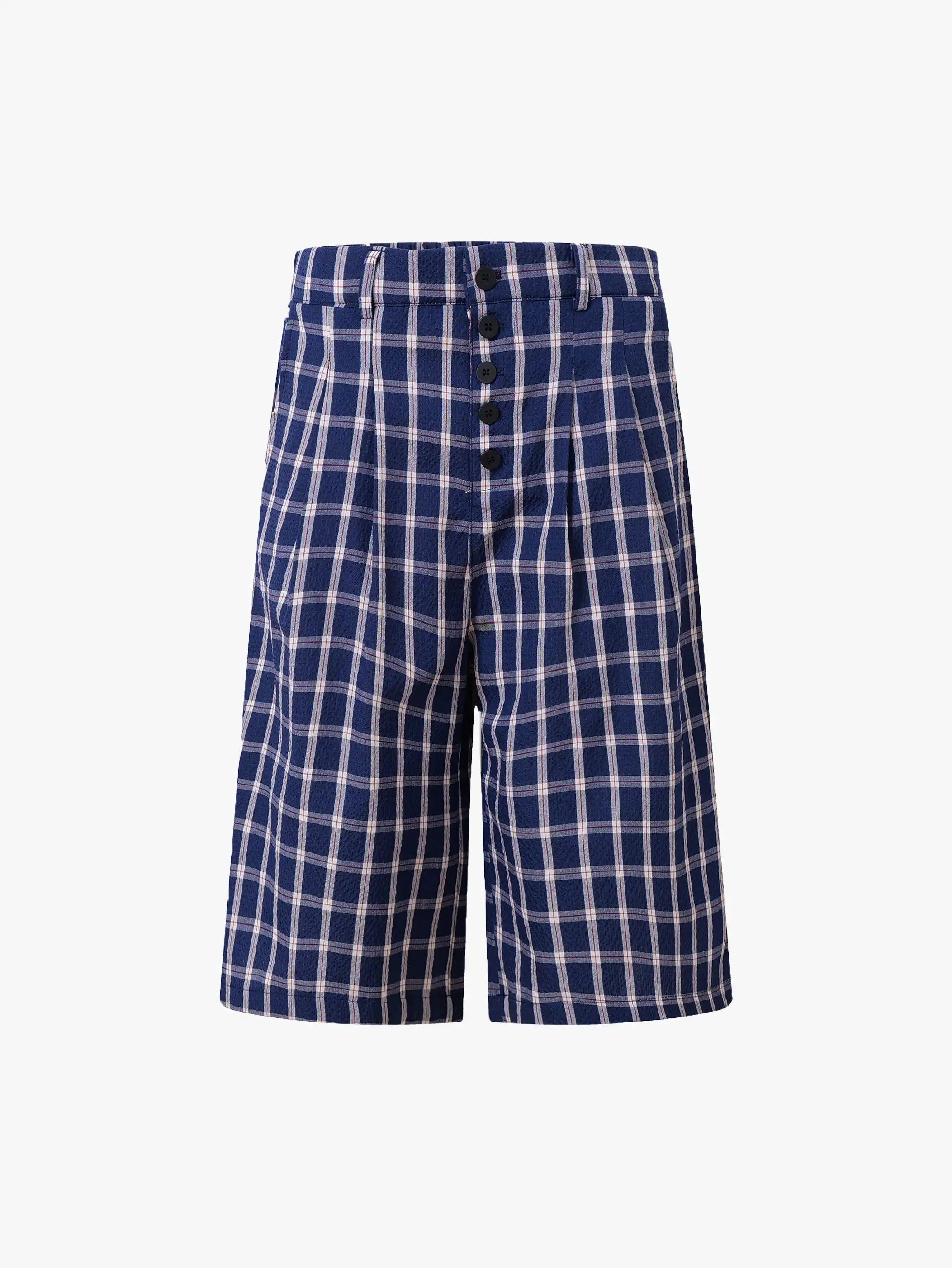 Street Chic Plaid High-Waist Checkered Shorts Button Detail