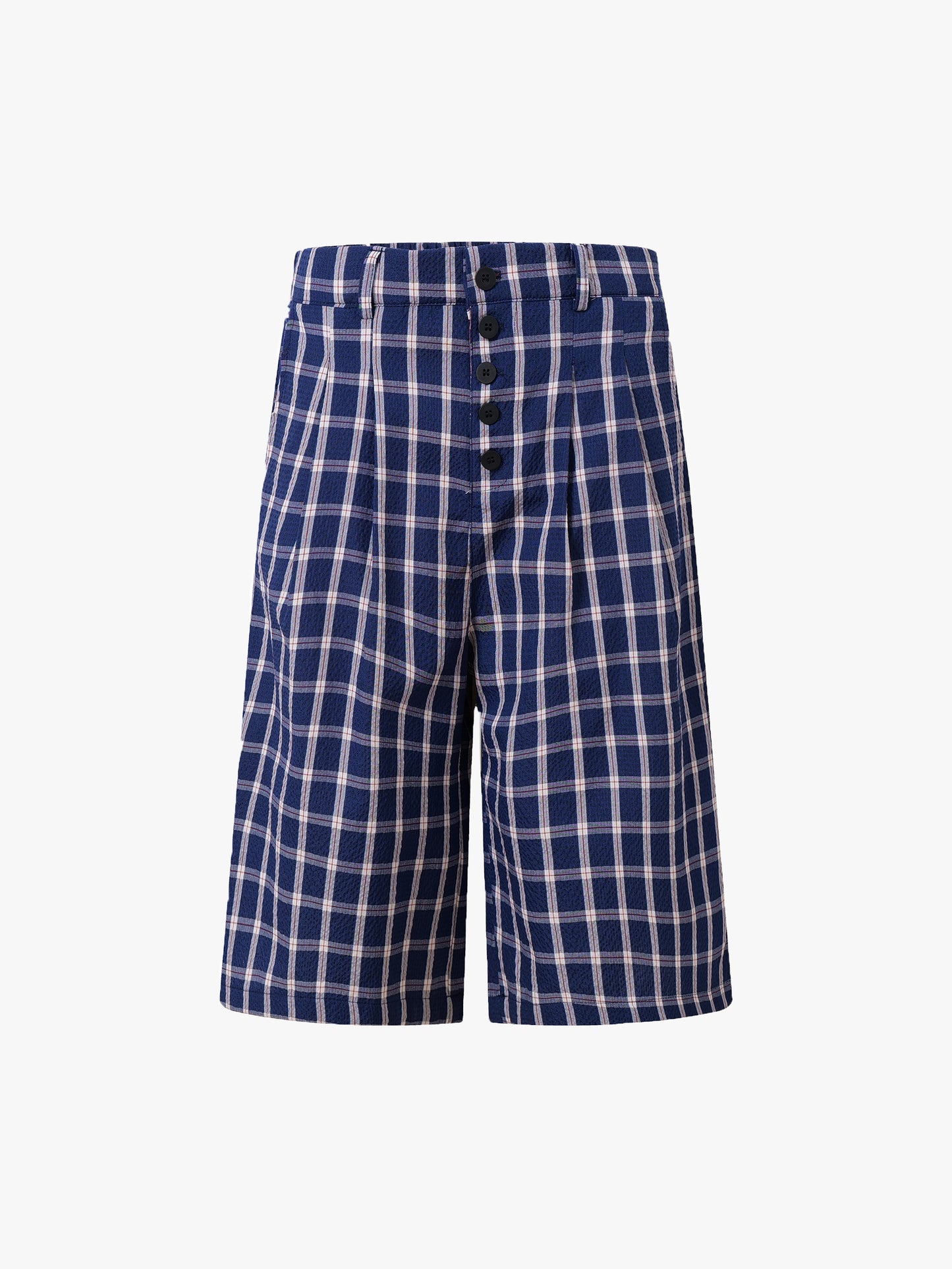 Street Chic Plaid High-Waist Checkered Shorts Button Detail