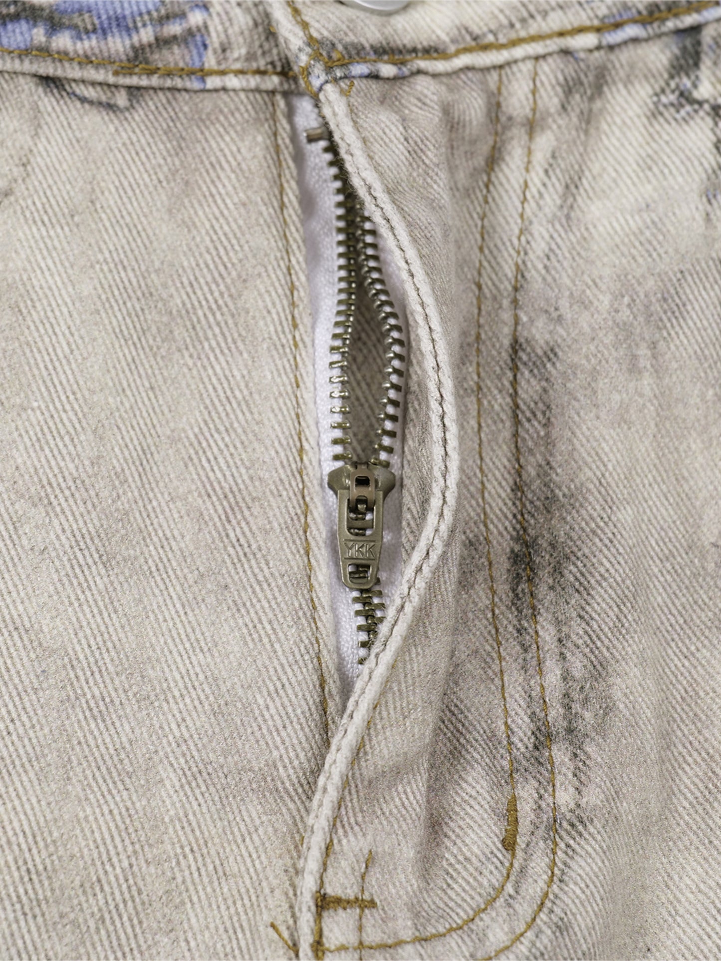 Beige Wide Leg Jeans High Waist Vintage Washed Printed Denim Pants-S1026
