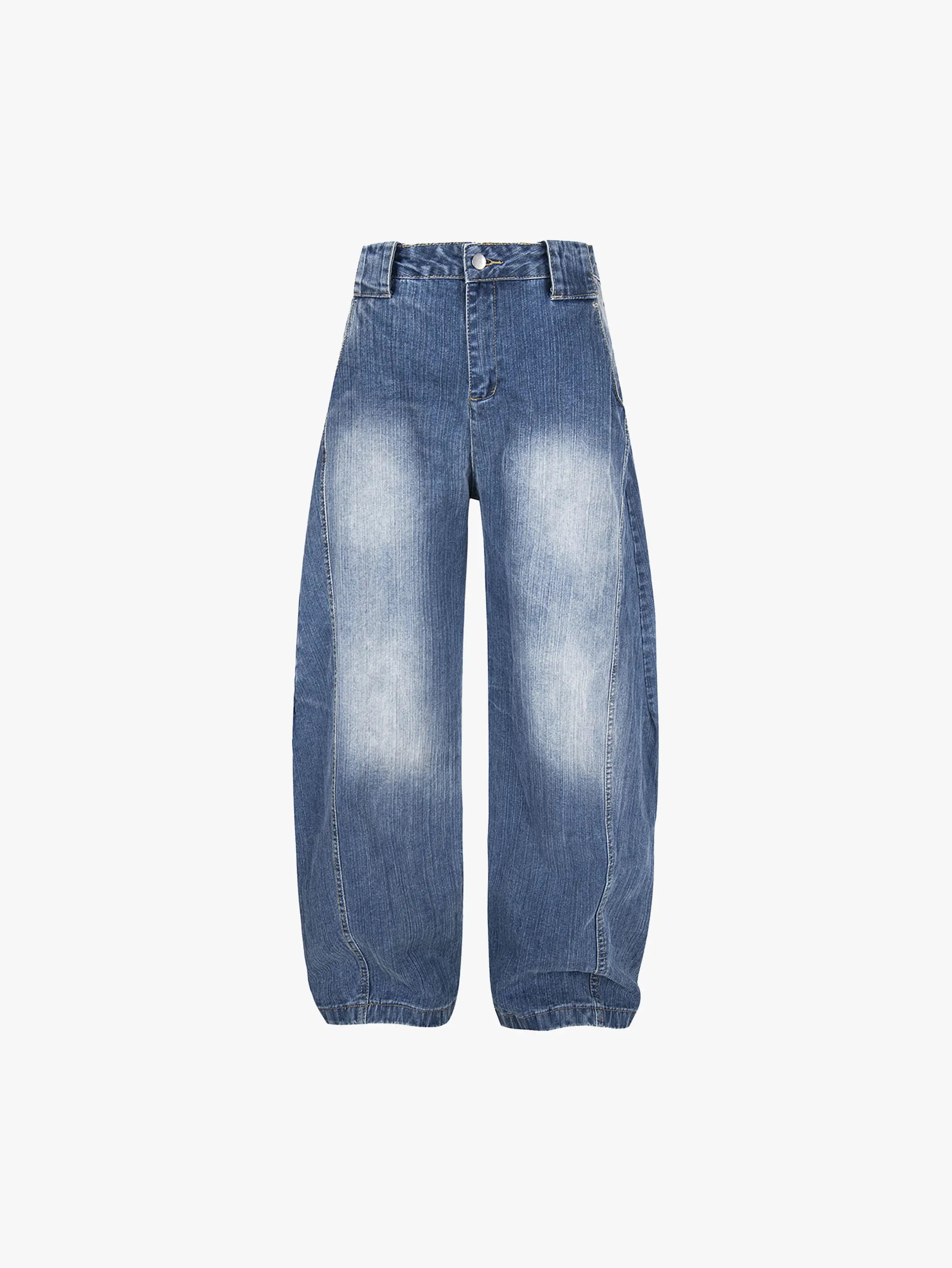 Double Crazy High Waisted Wide Leg Cropped Jeans Light Blue Denim Casual Street Style Pants