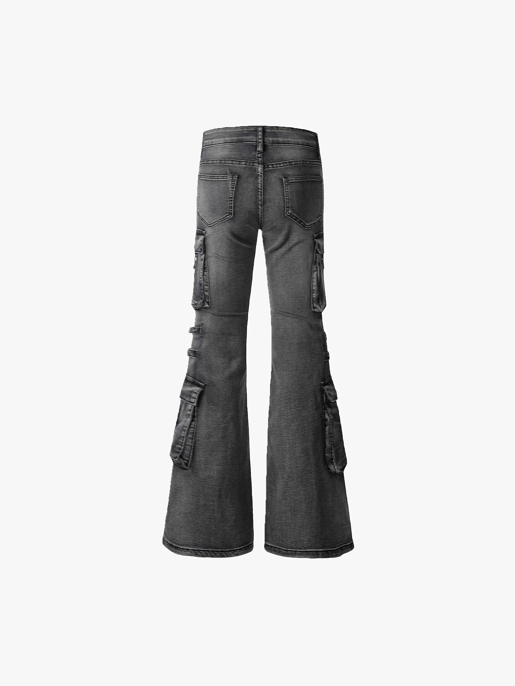 Distressed Cargo Denim Pants with Adjustable Buckled Straps for a Bold Look - S995