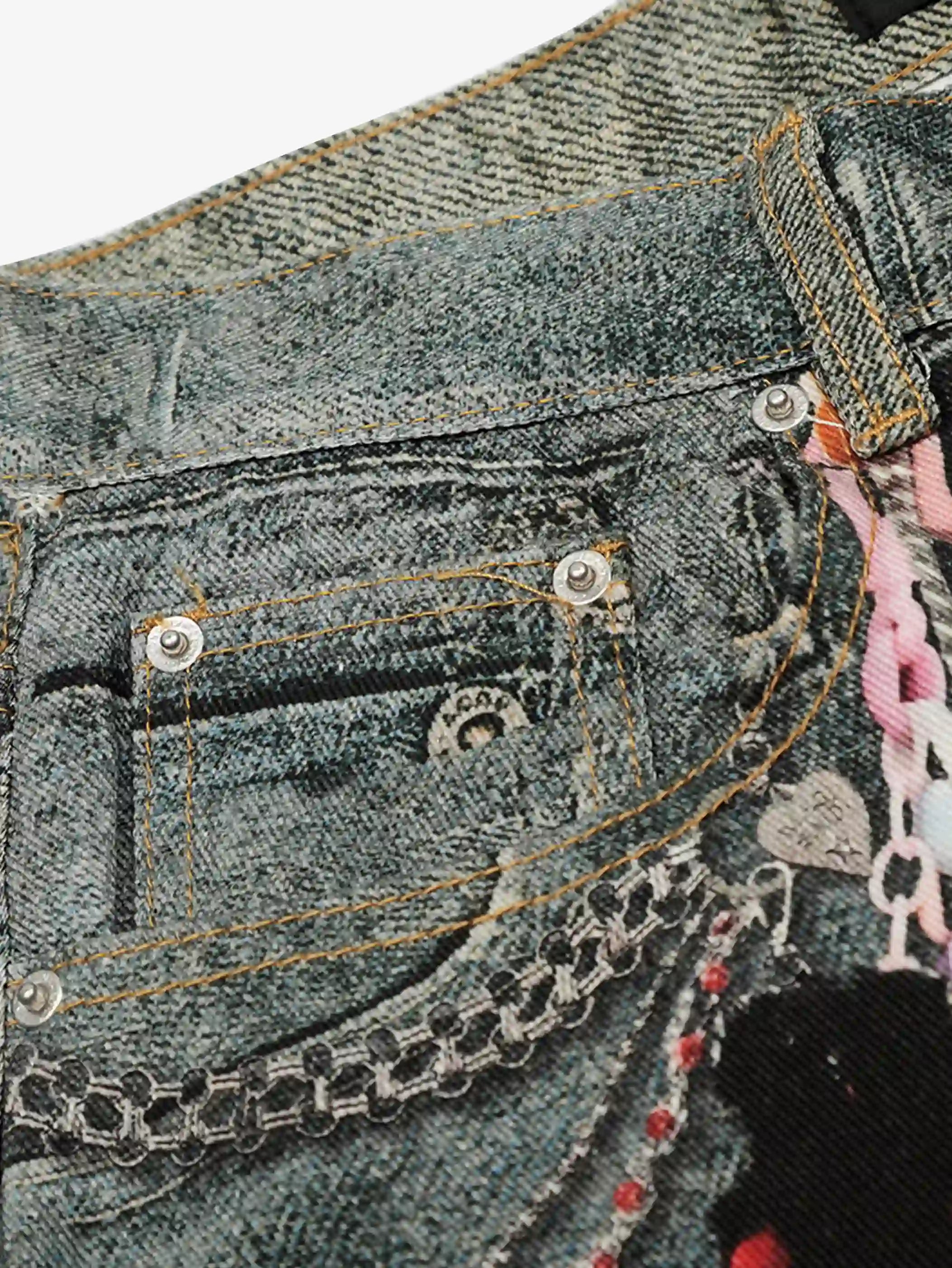 Fun Print Denim Shorts-S1068