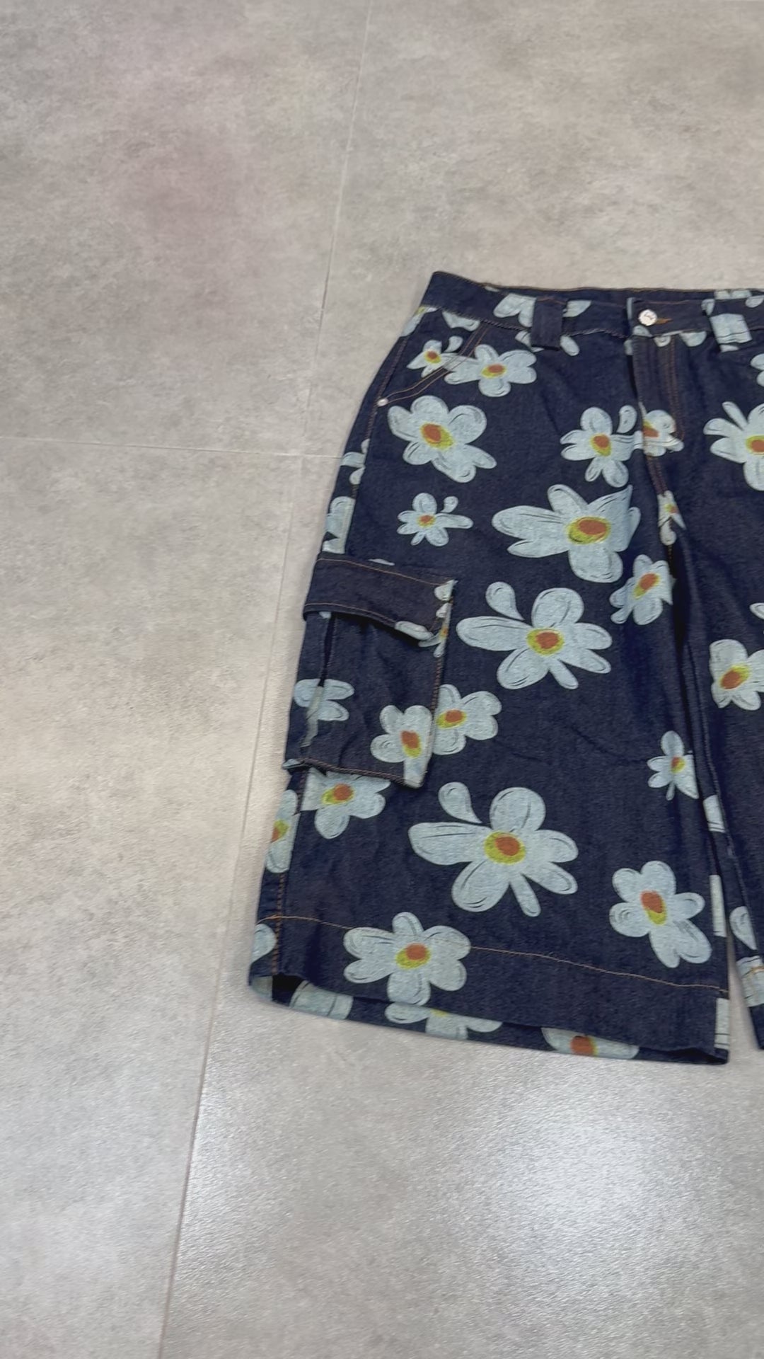 Vintage Y2K Floral Print Denim Cargo Shorts-S1036