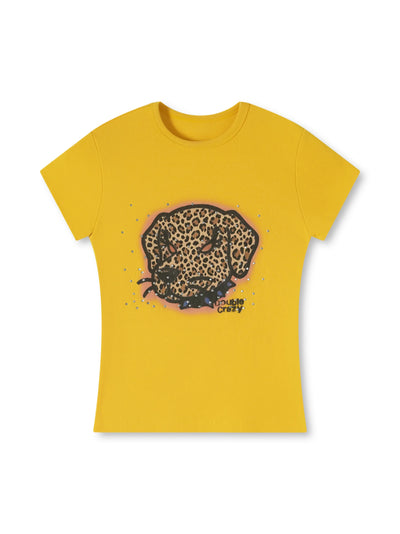 Y2K Leopard Dog Graphic Slim Tee-441