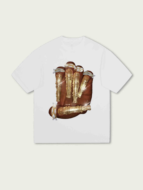 Gold Ring - inspired Nail Art and Palm - themed Design, Uniquely Paired with T - shirt