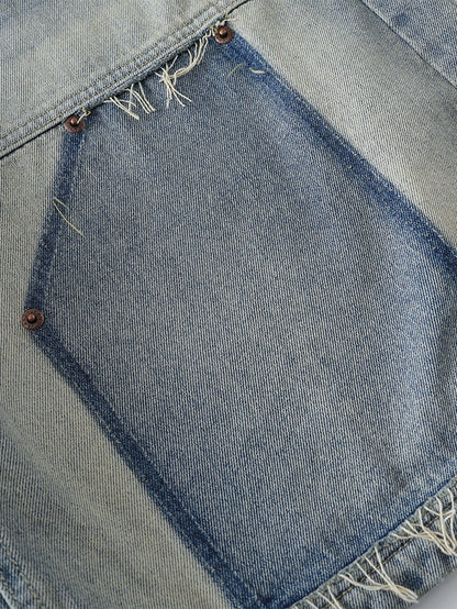 Worn-Out Vintage Denim Capri Pants-S1114