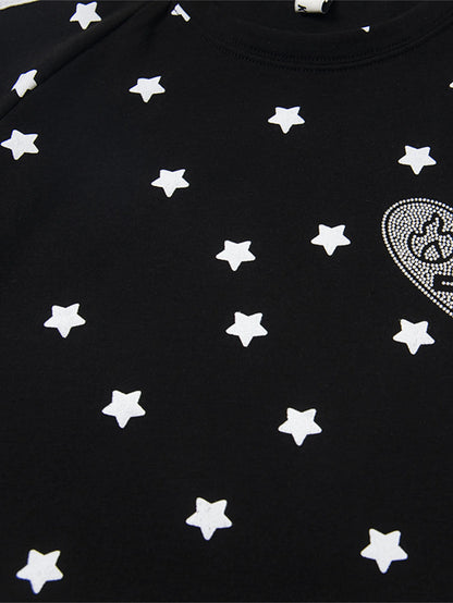 Y2K Star Print Heart Patch Sporty T-shirt-S1002
