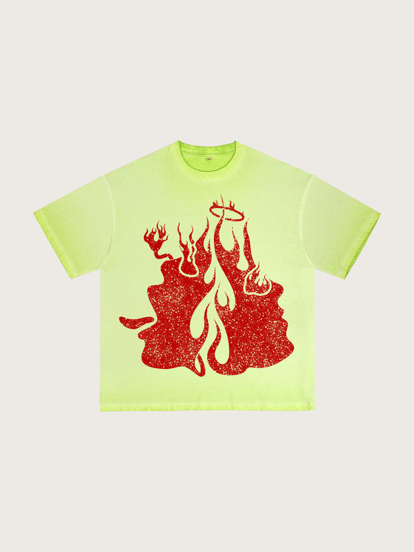 Flame Angel Demon Oversized Graphic Retro T-Shirt