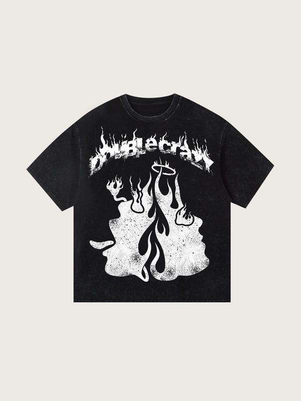 Flame Angel Demon Black and White Vintage T-Shirt