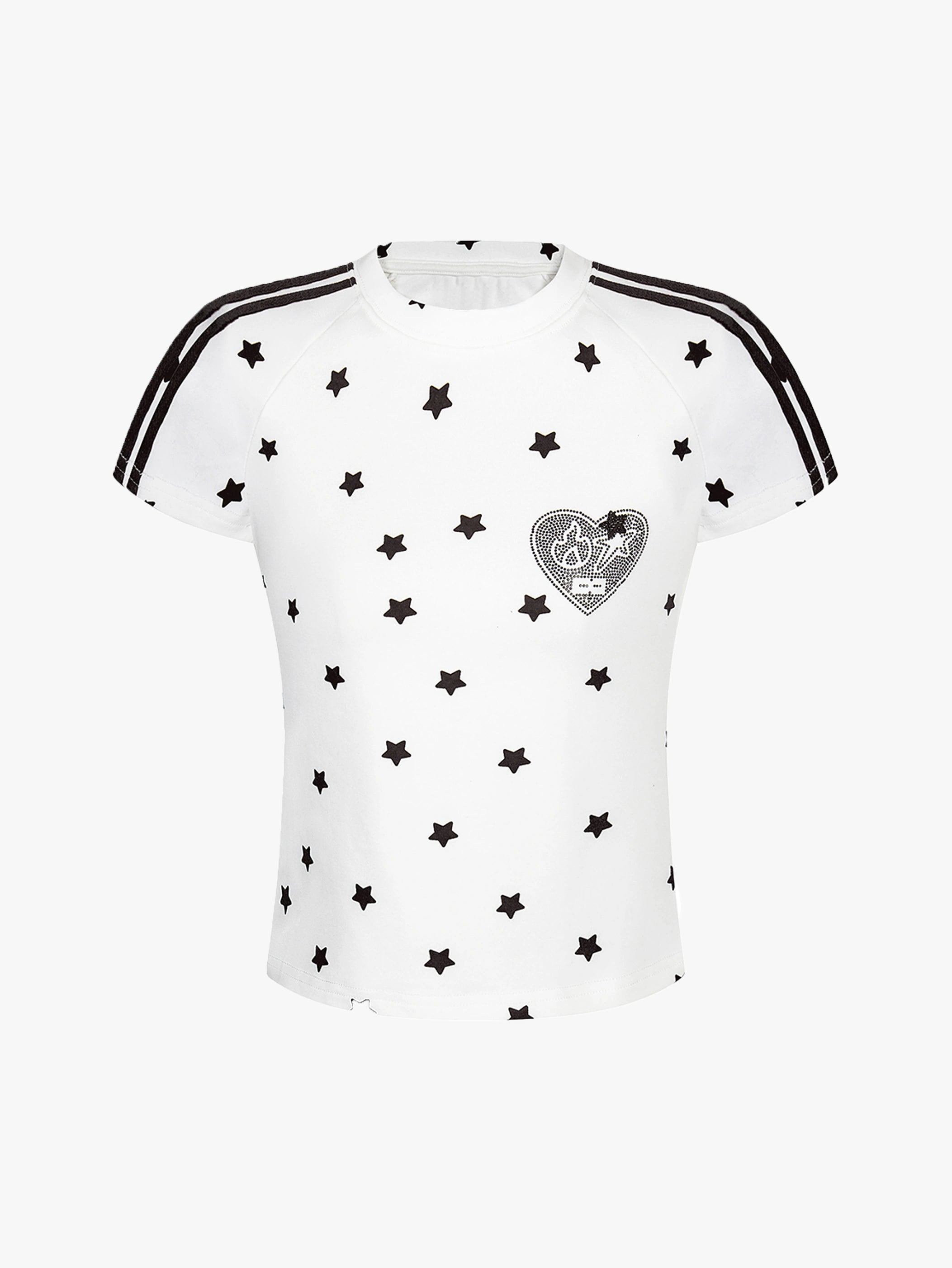 Y2K Star Print Heart Patch Sporty T-shirt-S1002