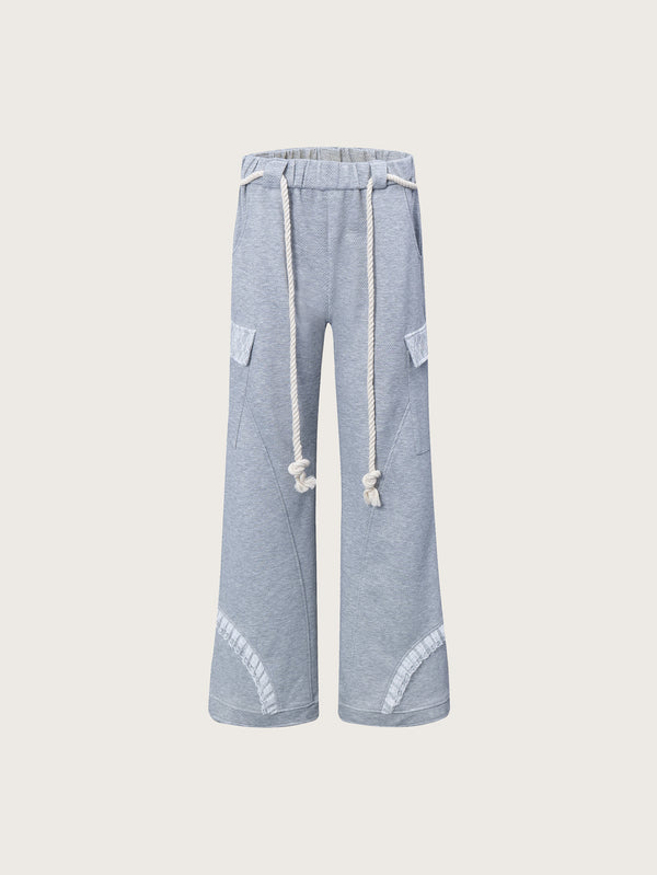 Stylish Wide-Leg Sweatpants in Light Gray With Rope Drawstrings