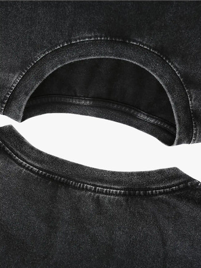 T-shirt vintage noir et blanc avec motif ange et démon de flamme