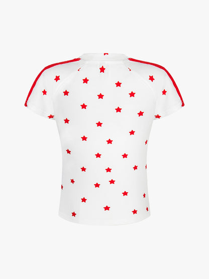 Y2K Star Print Heart Patch Sporty T-shirt-S1002