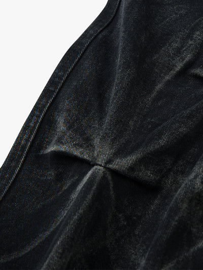 High-Waisted Quilted Denim Pants -s928