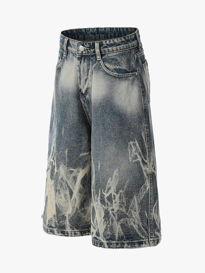 Washed Crack Denim Shorts-s998
