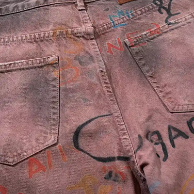 Jeans en coton graffitis peints à la main-S1218