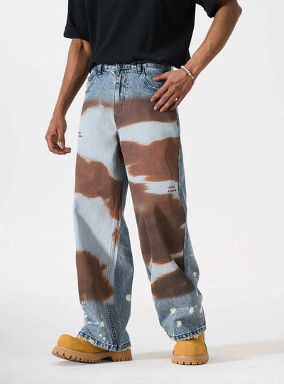 Cow-Print Western Denim Jeans-S1195