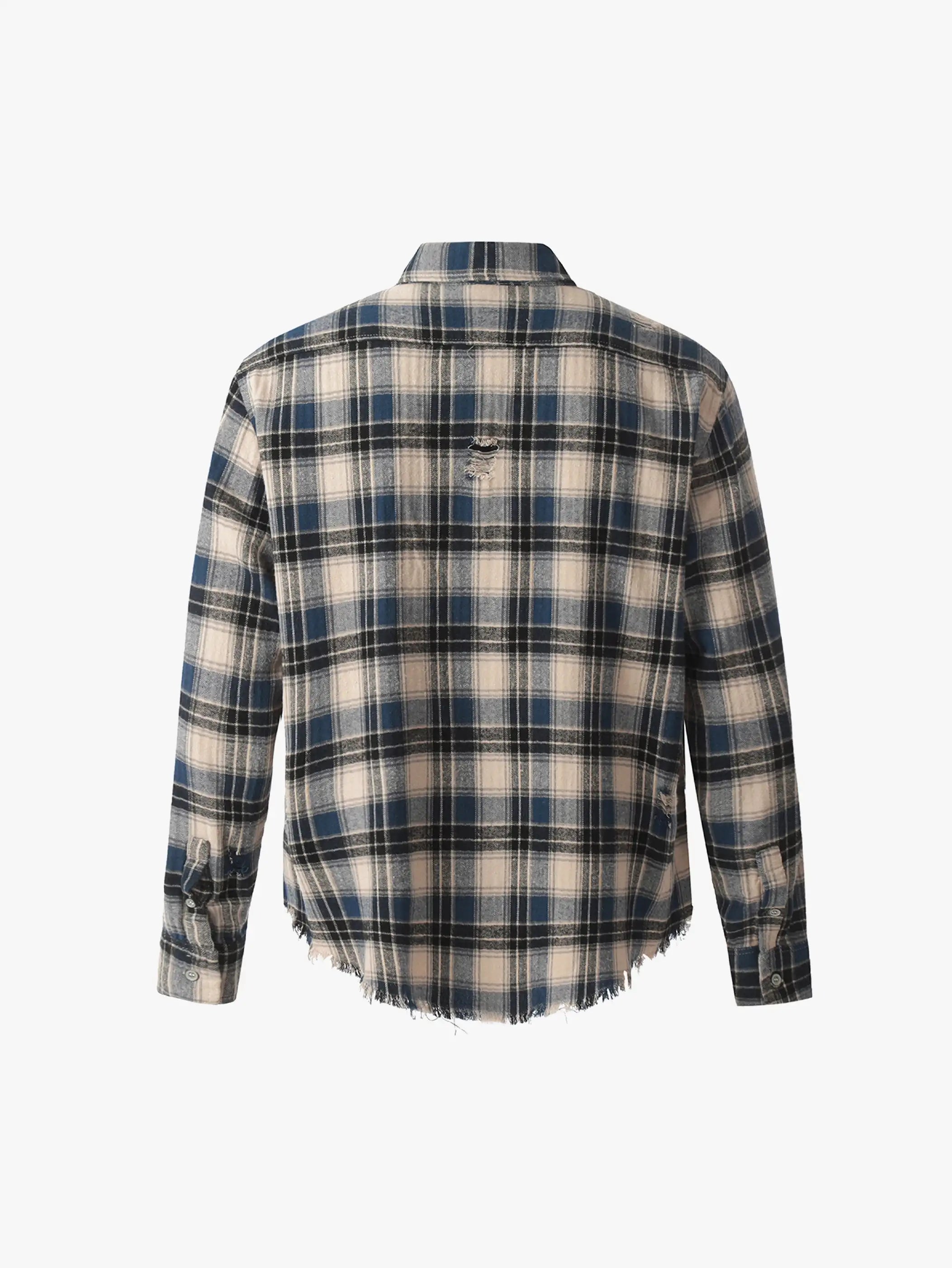 Vintage Plaid Frayed Hem Shirt-S1116