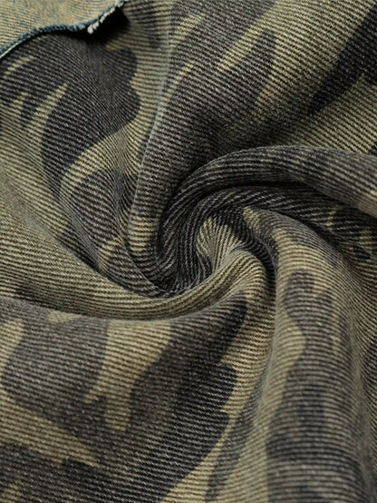 Street Camo Patchwork Denim Shorts-S1069
