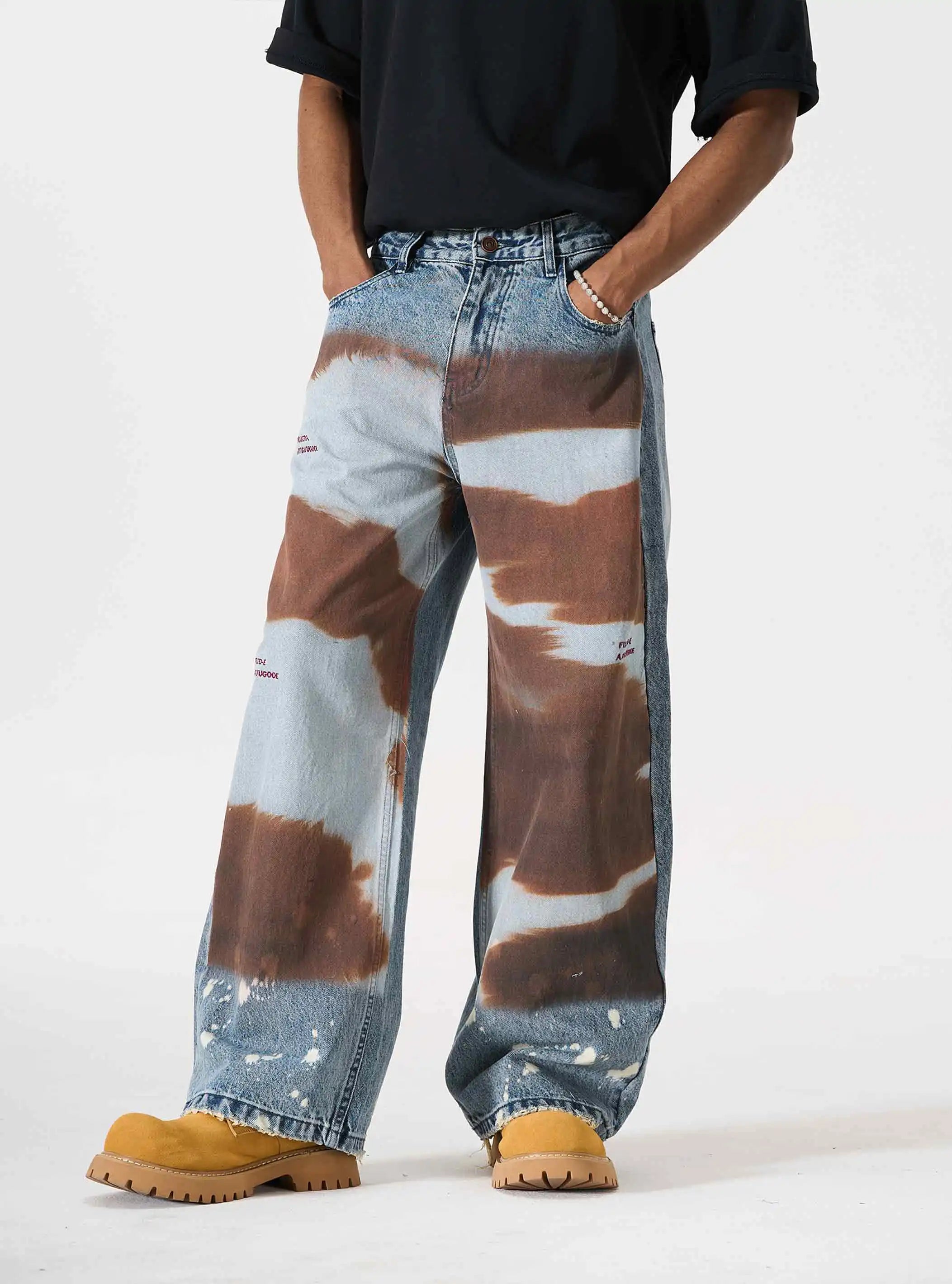 Cow-Print Western Denim Jeans-S1195