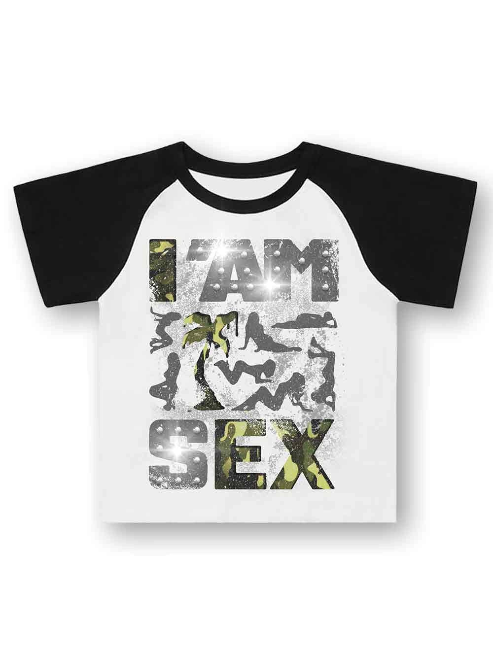 Camiseta corta de camuflaje con tachuelas estilo pin-up-632