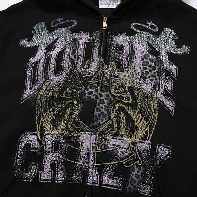 Sweat à capuche zippé à motif léopard délavé-752