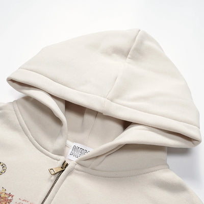 Faded Leopard Text Zip Hoodie-752