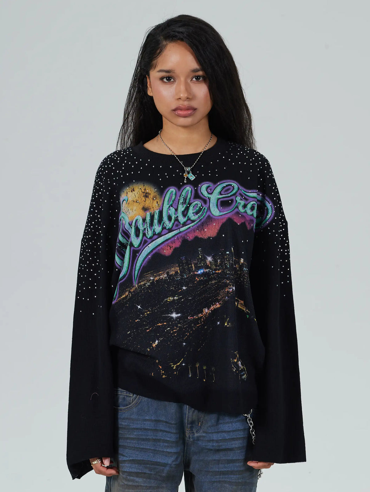Bling Moon City Distressed L/S-686