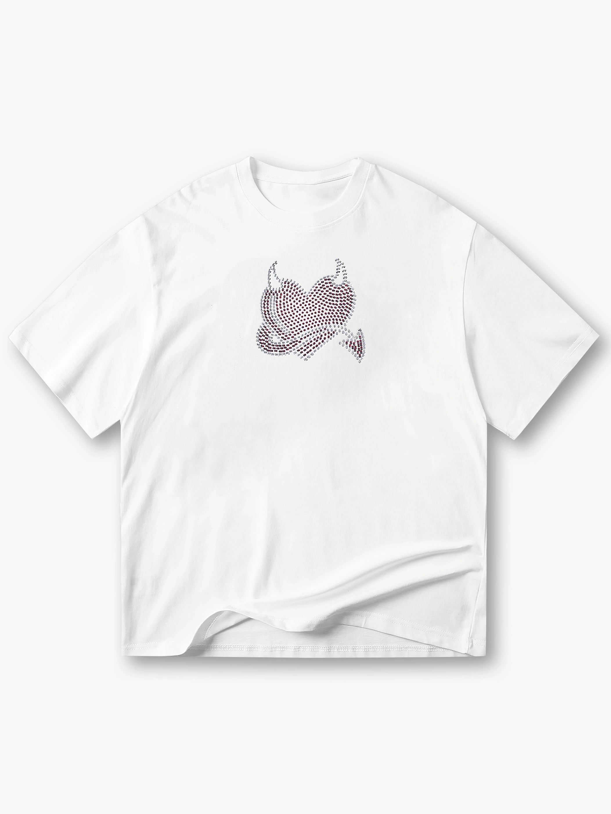 Trendy Studded Heart Devil Graphic T-Shirt -S140