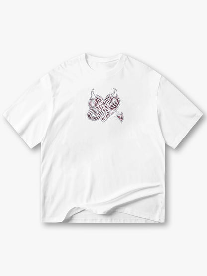 Trendy Studded Heart Devil Graphic T-Shirt -S140