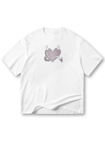 Trendy Studded Heart Devil Graphic T-Shirt -S140
