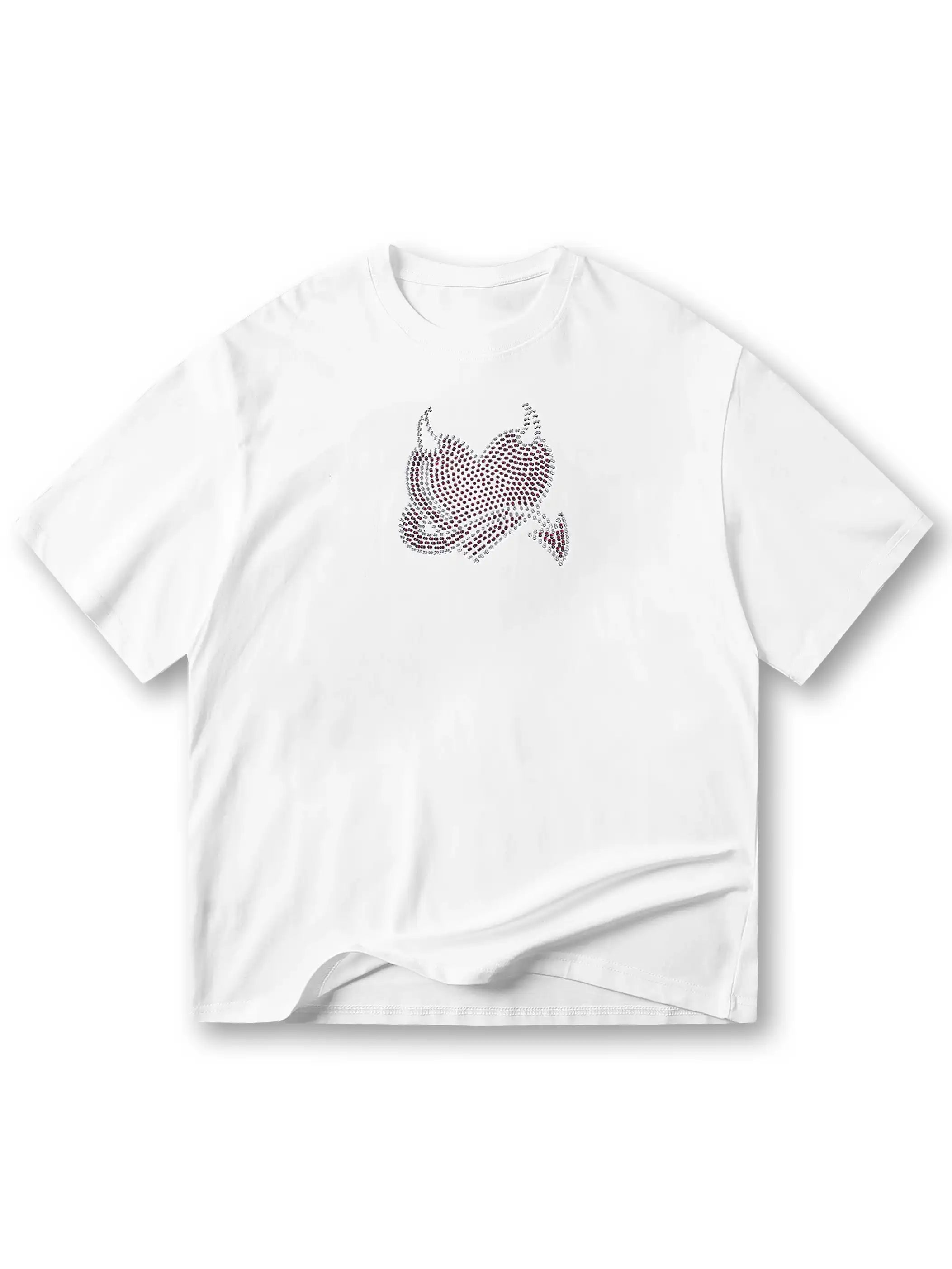 Trendy Studded Heart Devil Graphic T-Shirt-S140