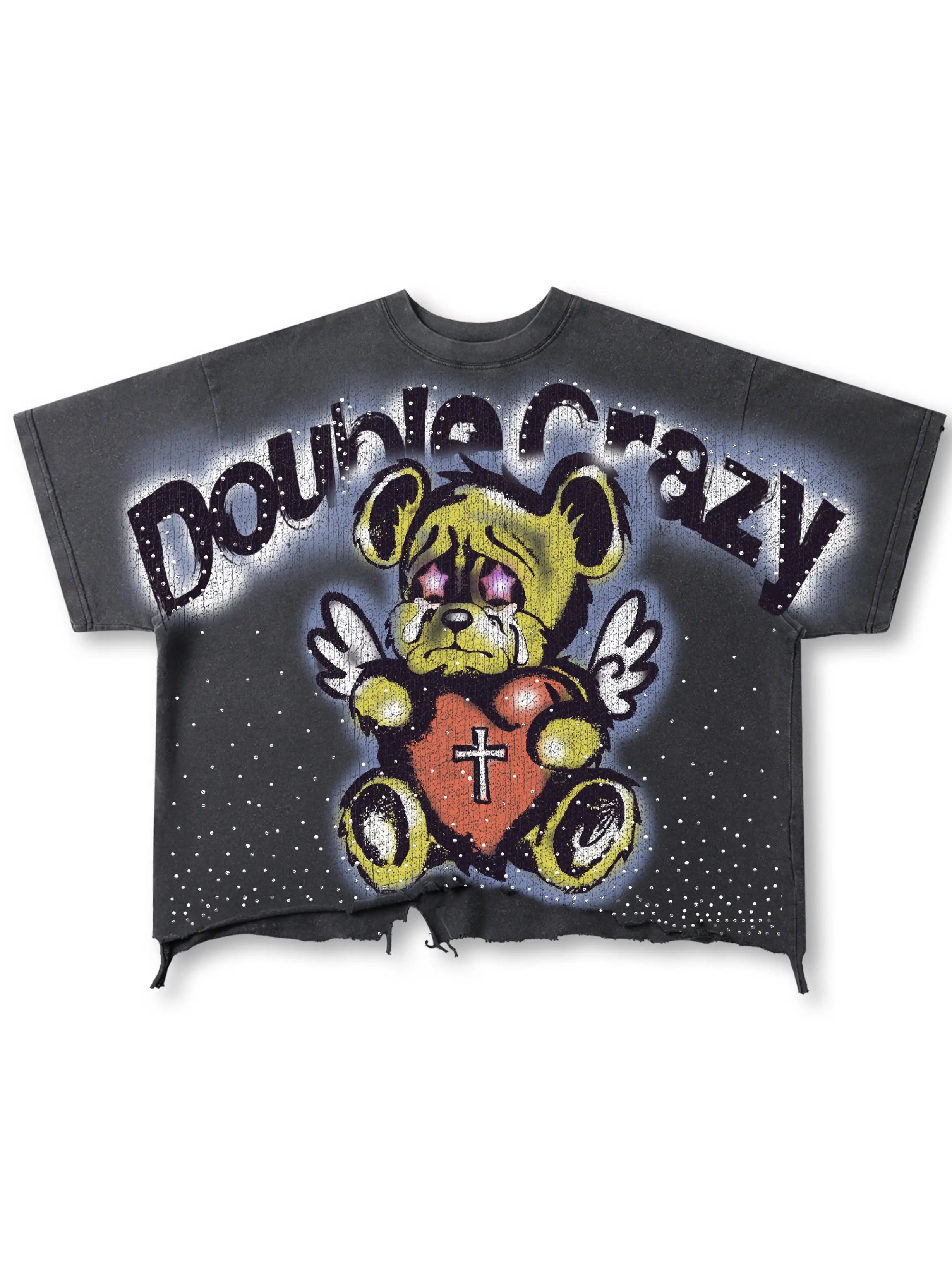 Distressed Grunge Angel Bear Tee-443