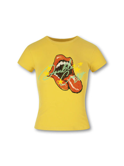 Camiseta corta Y2K Grunge Rolling Lips-438