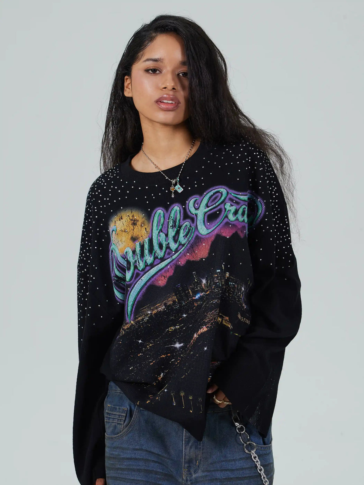 Bling Moon City Distressed L/S-686