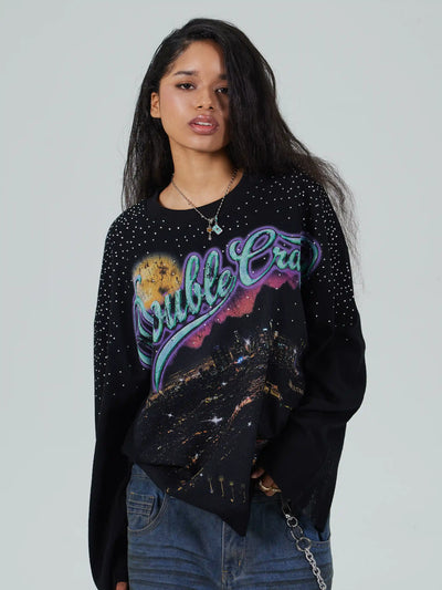 Bling Moon City Distressed L/S-686