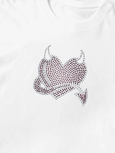 Trendy Studded Heart Devil Graphic T-Shirt-S140