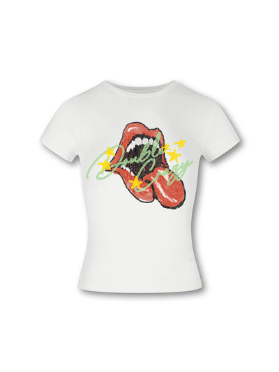 Y2K Grunge Rolling Lips Baby Tee-438
