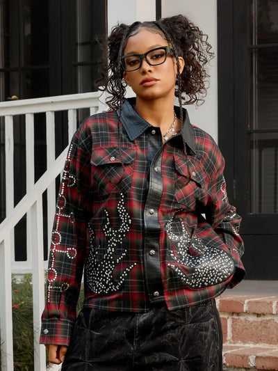 Camisa Bling con diseño de cuadros (Fire Check)-380