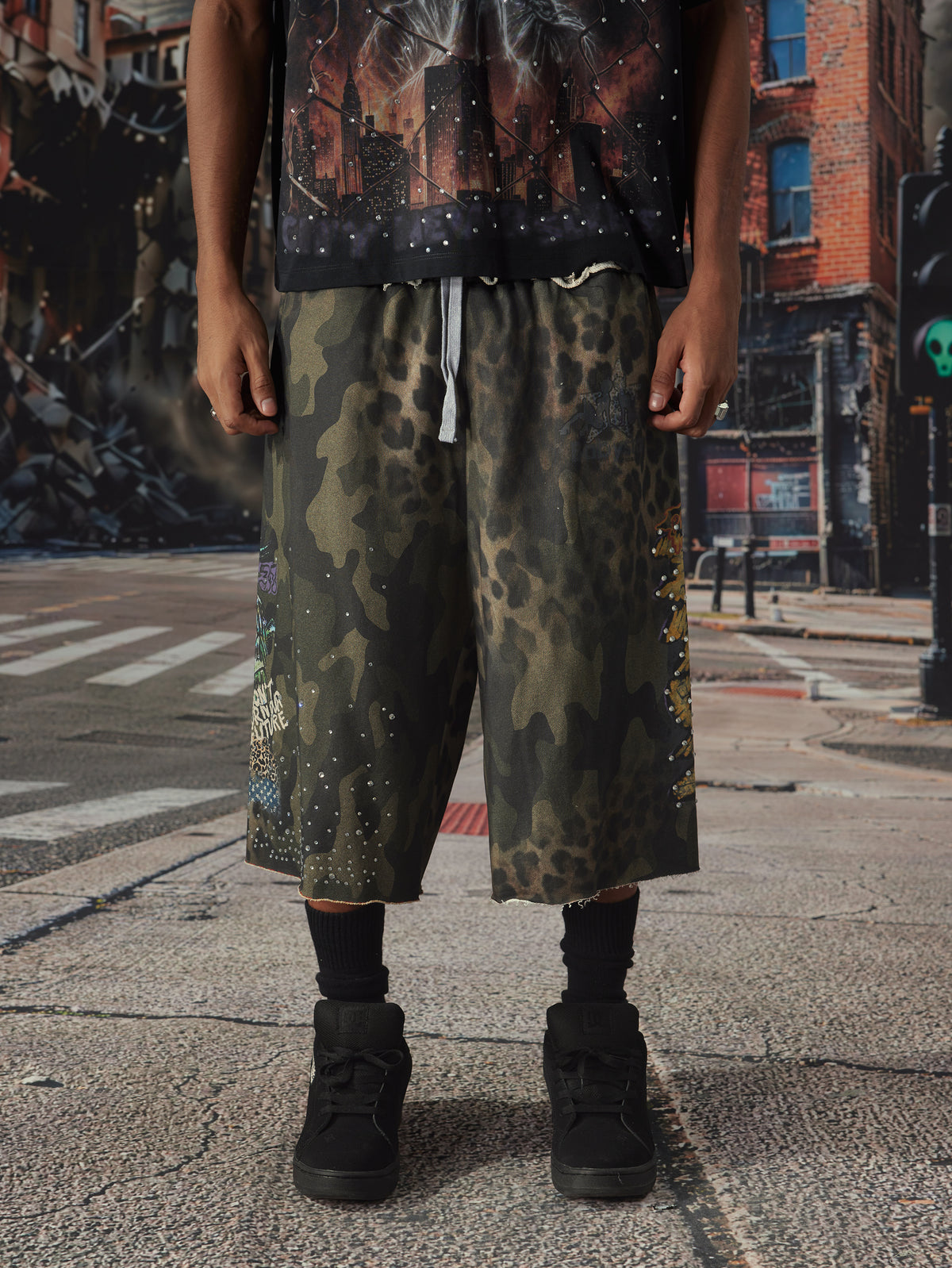 Bling Leopard Camo Raw Shorts-727