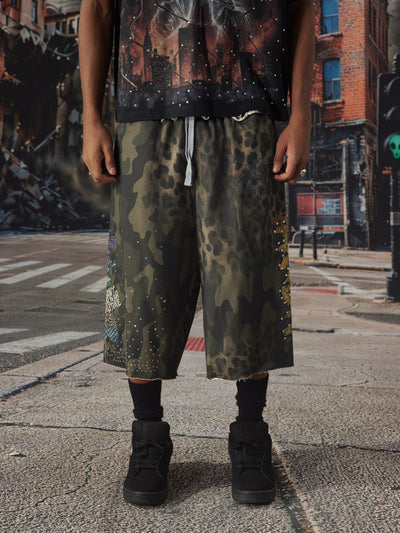 Bling Leopard Camo Raw Shorts-727