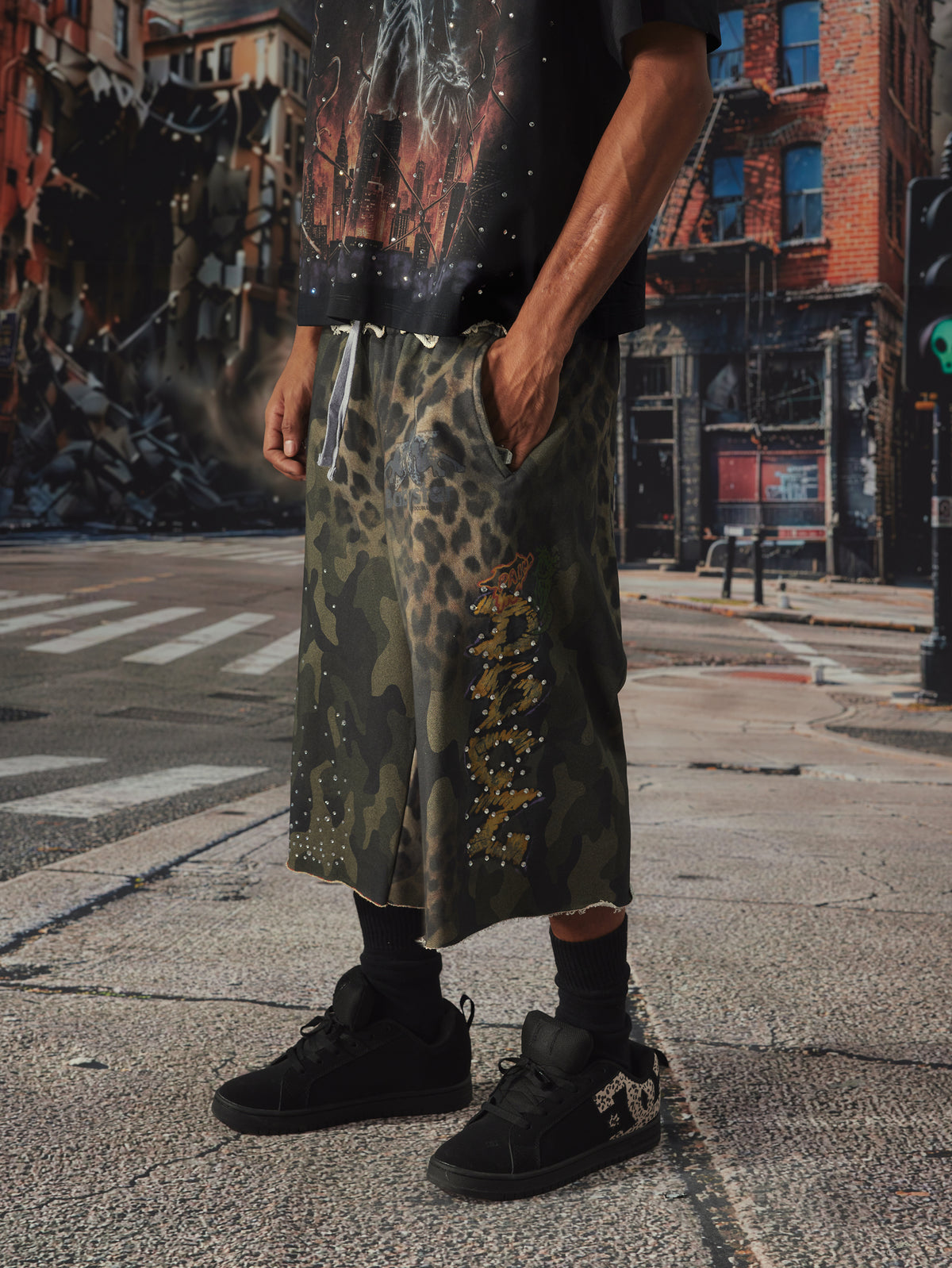 Bling Leopard Camo Raw Shorts-727