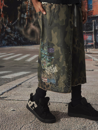 Bling Leopard Camo Raw Shorts-727