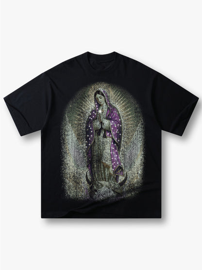 Virgin Mary Graphic Tee for Men Streetwear Oversized T Shirt Black-181