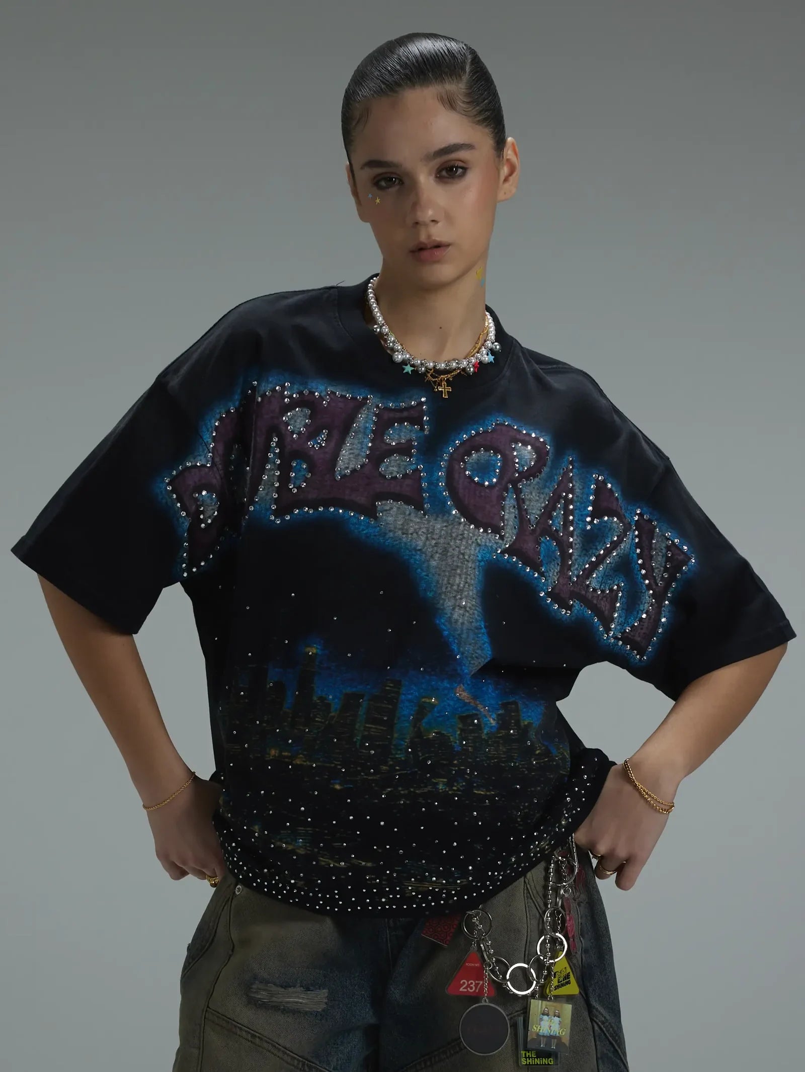 Boxy L.A. Skyline Iced Out Tee-435