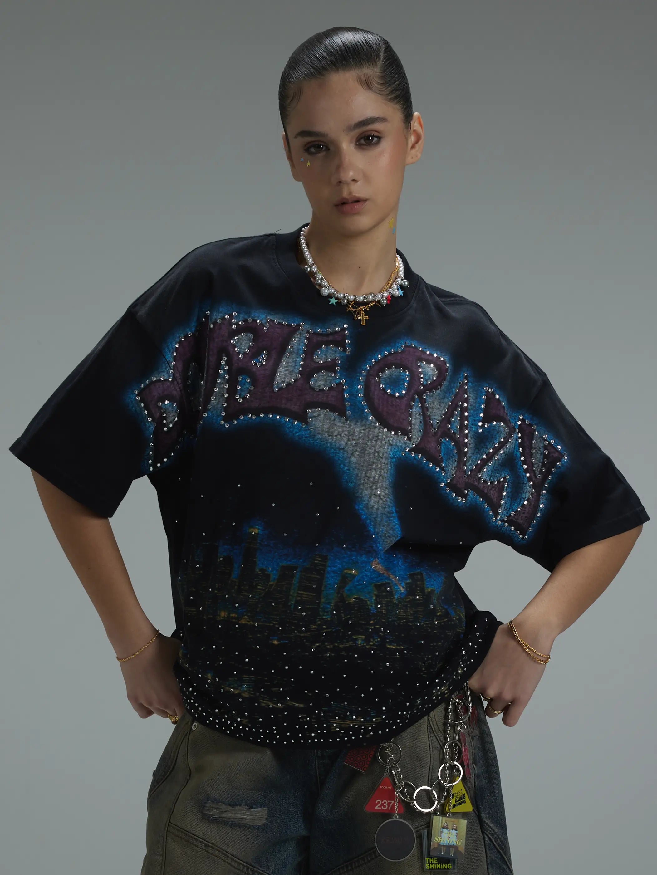 Boxy L.A. Skyline Iced Out Tee-435