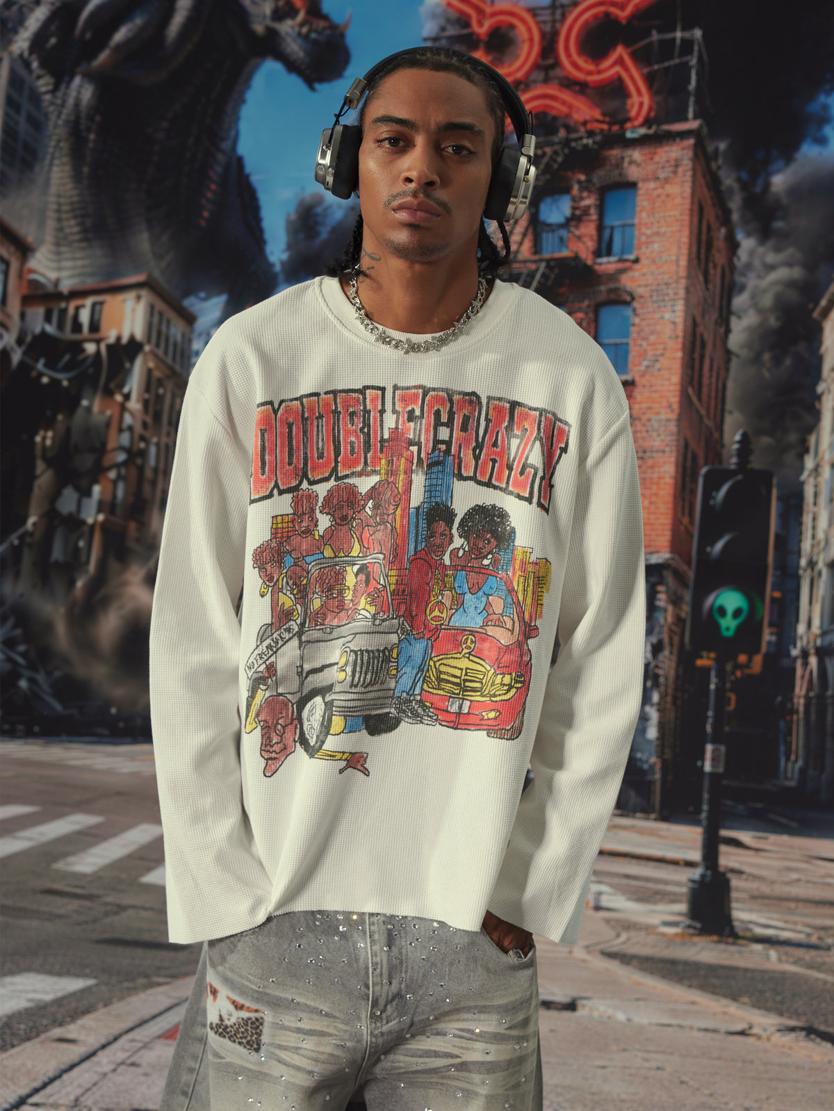 Camiseta de manga larga tachonada de grupo de rap clásico -697