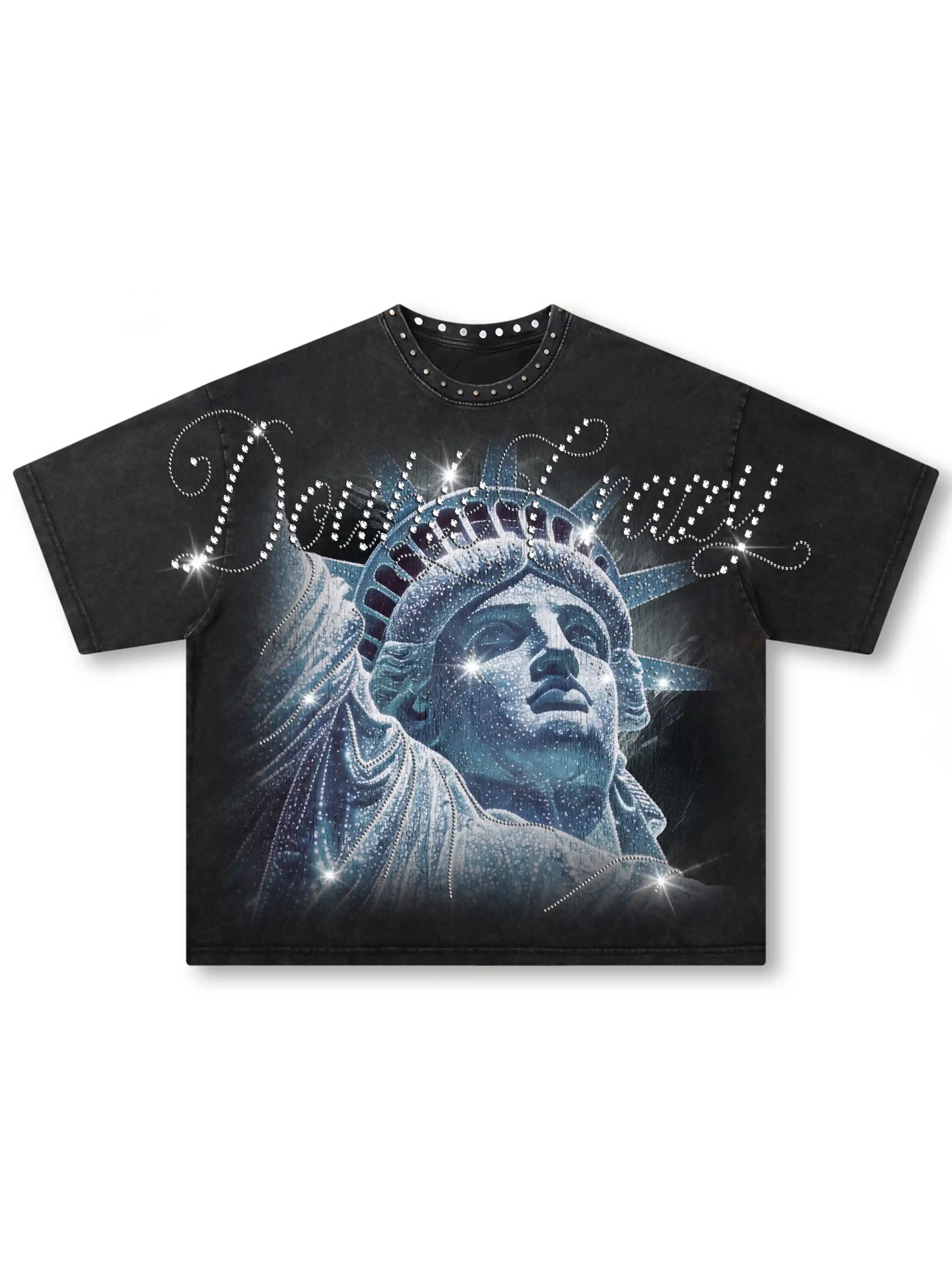 Studded neck liberty graphic tee heavy wash punk streetwear DoubleCrazy