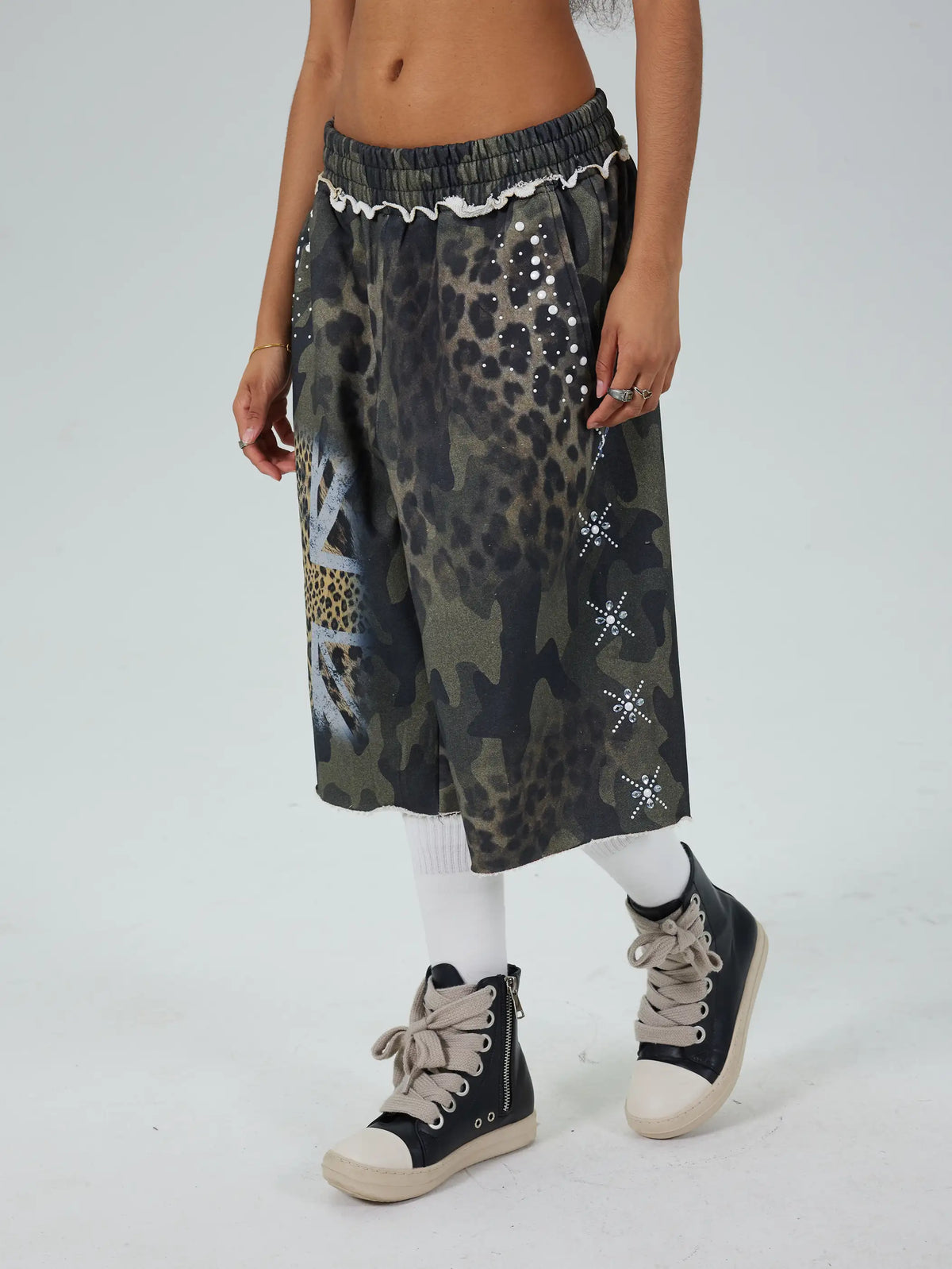 Rhinestone Leopard Camo Shorts-739