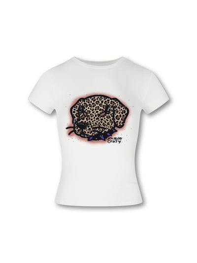Y2K Leopard Dog Graphic Slim Tee-441